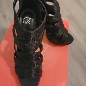 D Liria SSLK Sequin Satin Black Heels